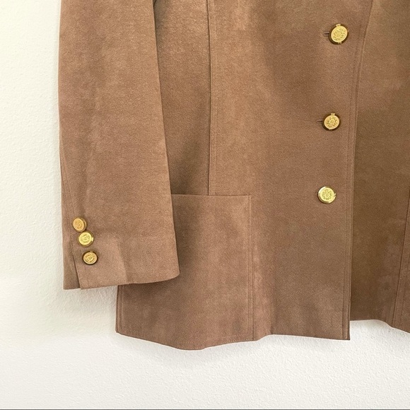 Vintage Abe Schrader Ultra Suede Peak Lapel Button Front Blazer Jacket Tan Small - Picture 7 of 16